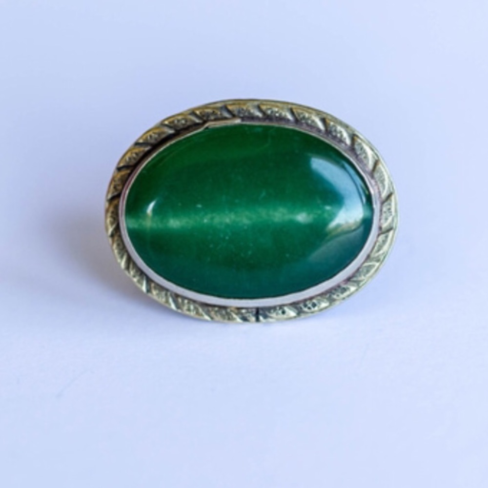 Free People Oval Jade Nephrite Silver Tribal Ring